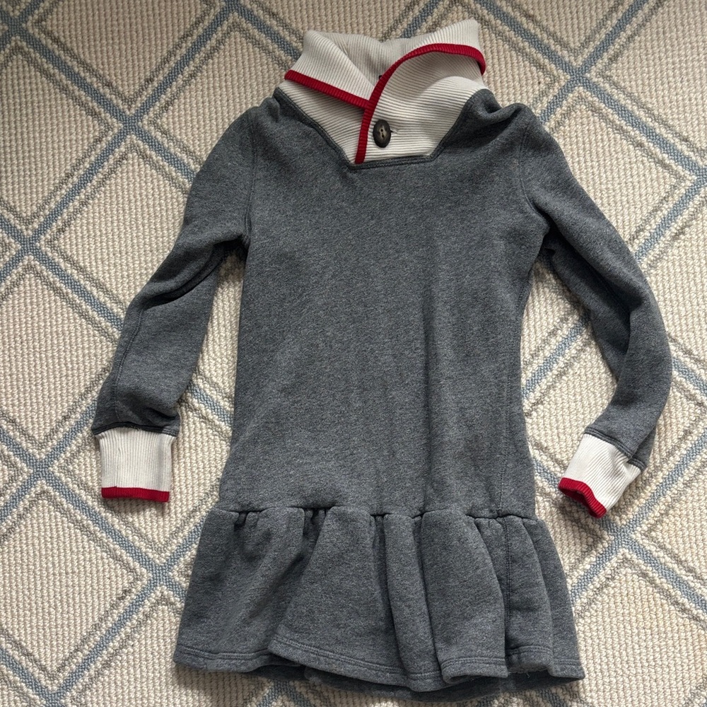 EUC Polo by Ralph Lauren Cream and Grey Sweater Dress with Red Trim